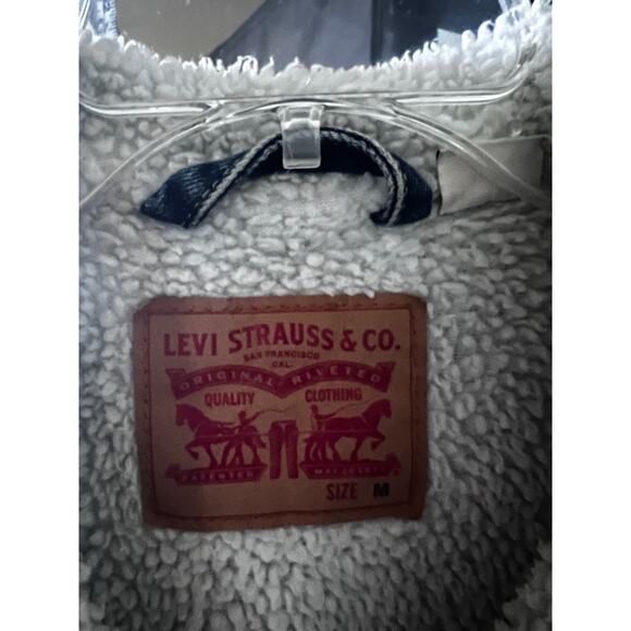 Levis Relaxed Denim Sherpa Lined Snap Mens Trucker Jacket Medium Flap Pockets - Picture 8 of 10
